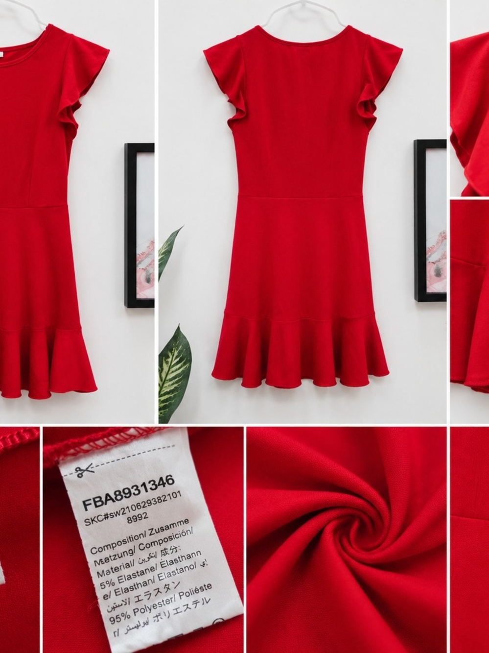 Red Ruffle Sleeve Fit & Flare Dress - Size S